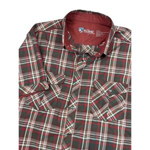 Kuhl EUC Eluxor Button Down Shirt Men's L Brown Red Plaid Snap Short Sleeve